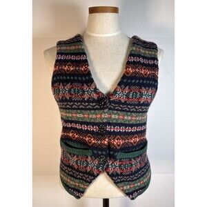 ZARA Sweater Vest GEM BUTTONS SIZE Medium C-32" Fair Isle Knit